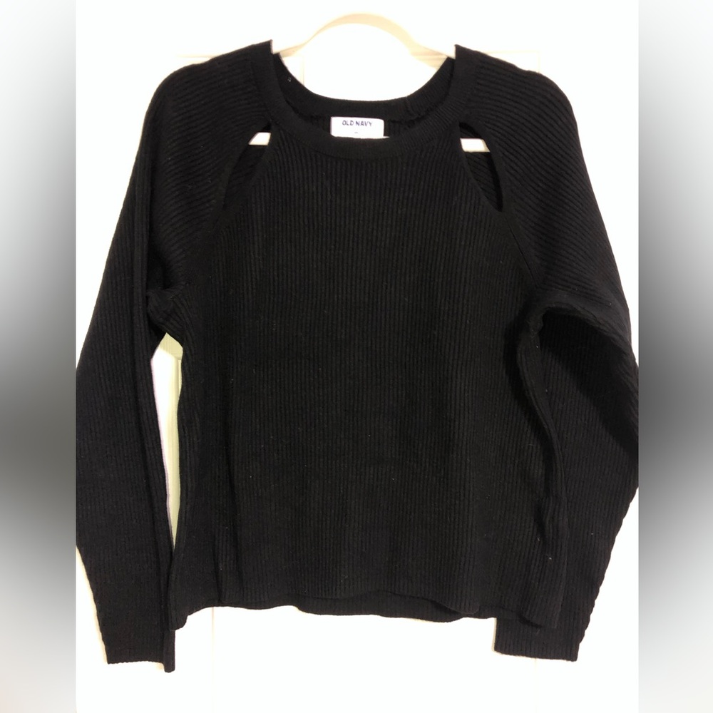 Old Navy black ribbed crop sweater NWT shoulder cut outs womens size XXL